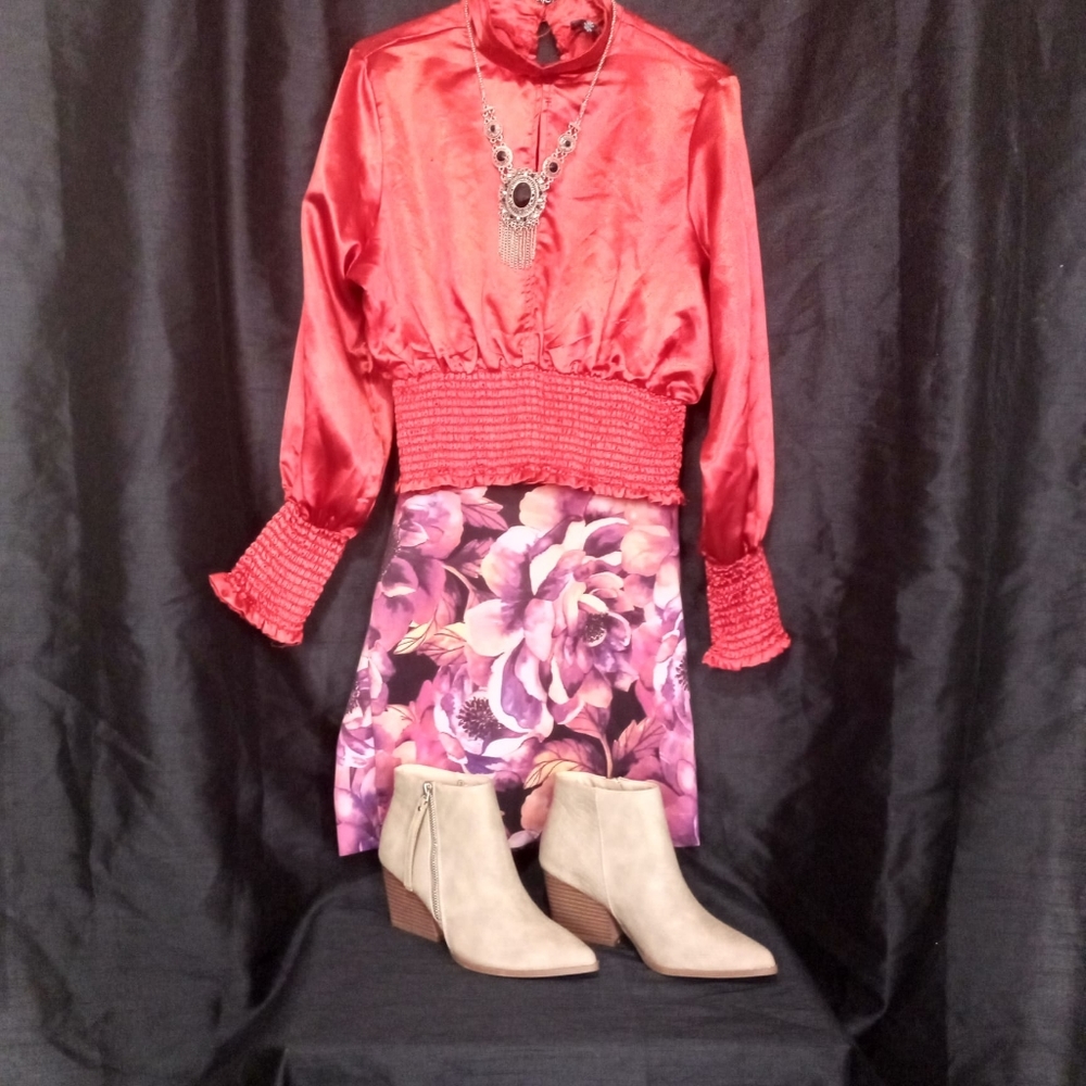 Red Silk Long Sleeve Blouse